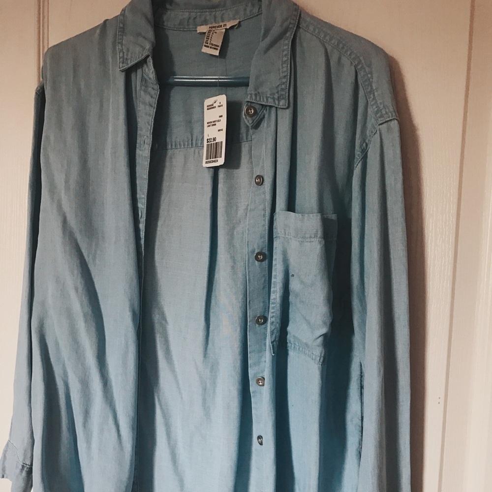 denim button-down shirt